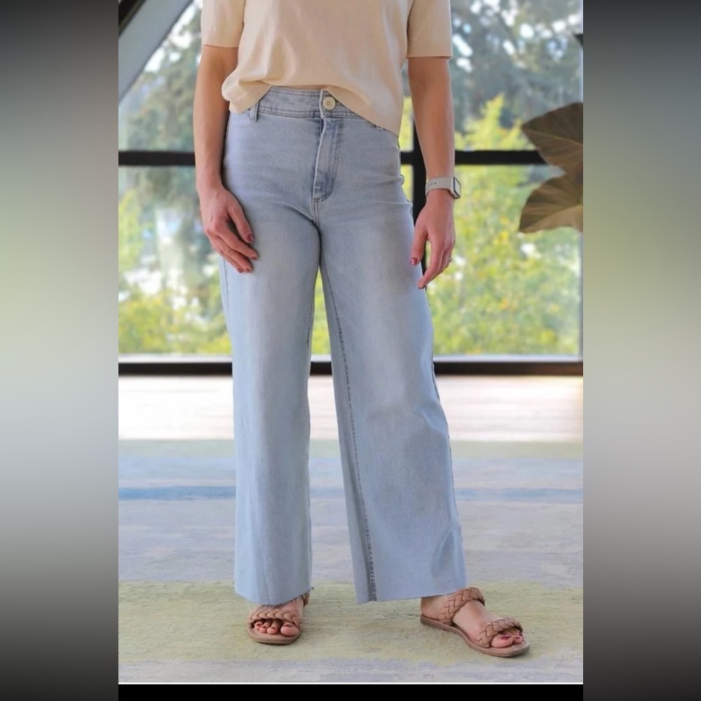 Oat New York Wide Leg High Waist Utility Pocket Raw Hem Jeans size 10/30 - Picture 5 of 12